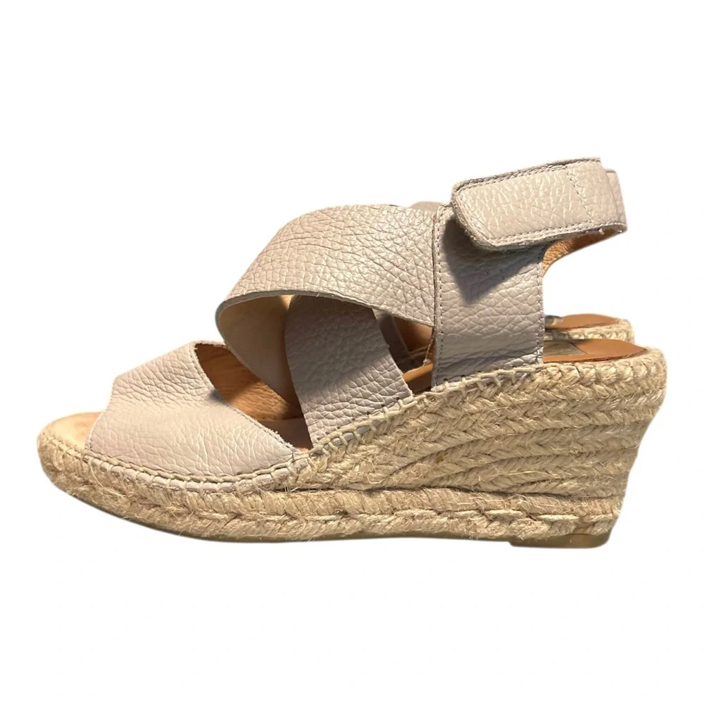 kanna Taupe Textured Leather Spain Espadrille Wedge Sandals Size EU 37 US 6.5-7